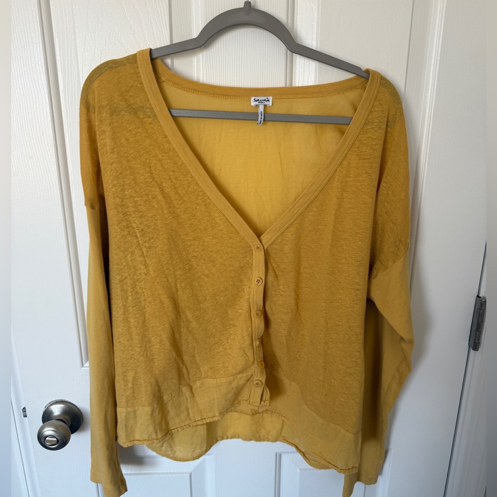 Splendid Mustard Yellow Hemp Blend Button Front Cardigan S